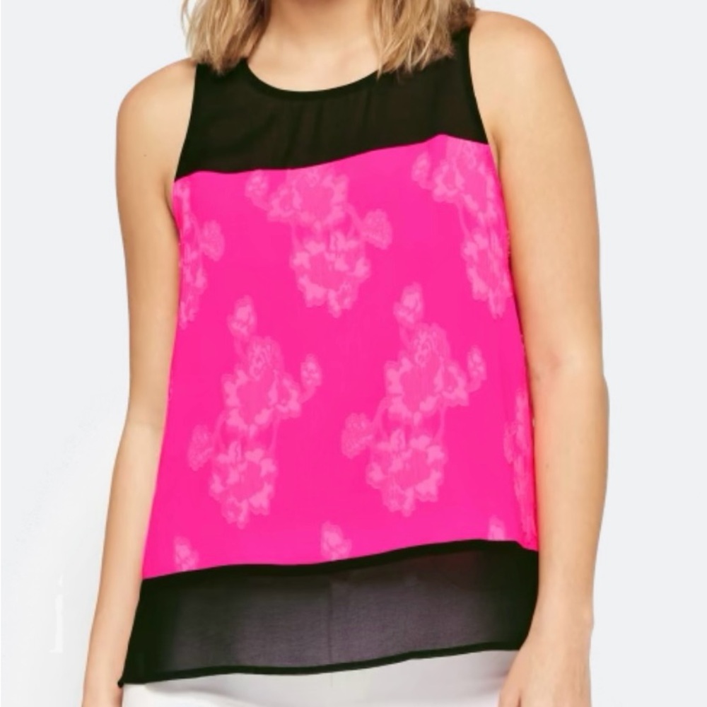 DKNY Floral Mesh Pink & Black Sleeveless Women's Blouse - Size L - NWOT